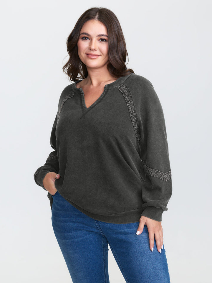 Pure Cotton Vintage Lace Trim Sweatshirt