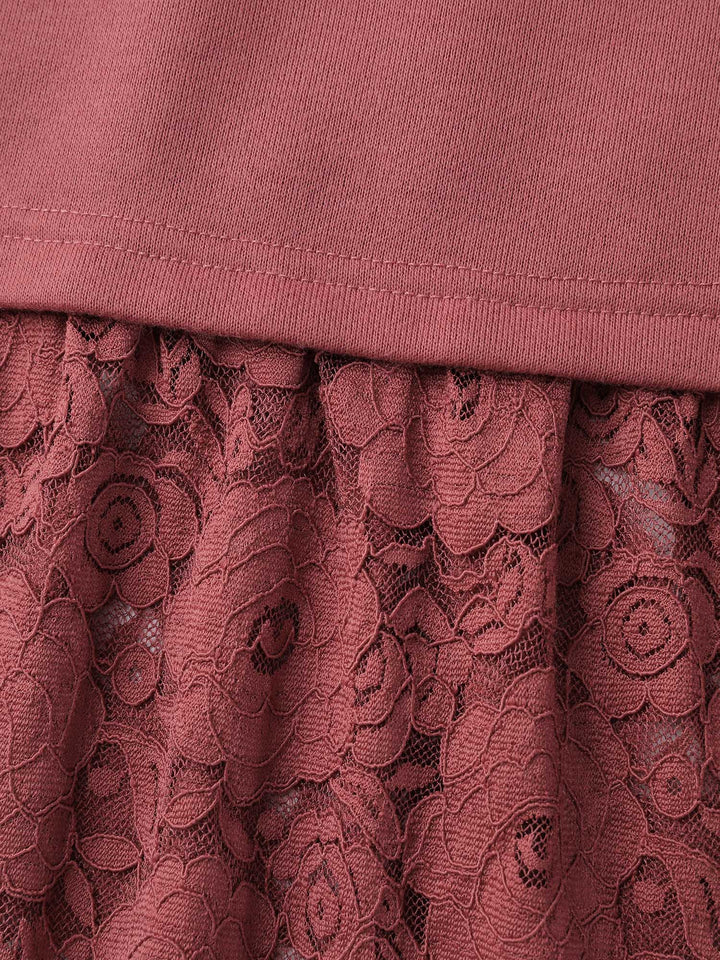 Lace Layered Hem Contrast Sweatshirt