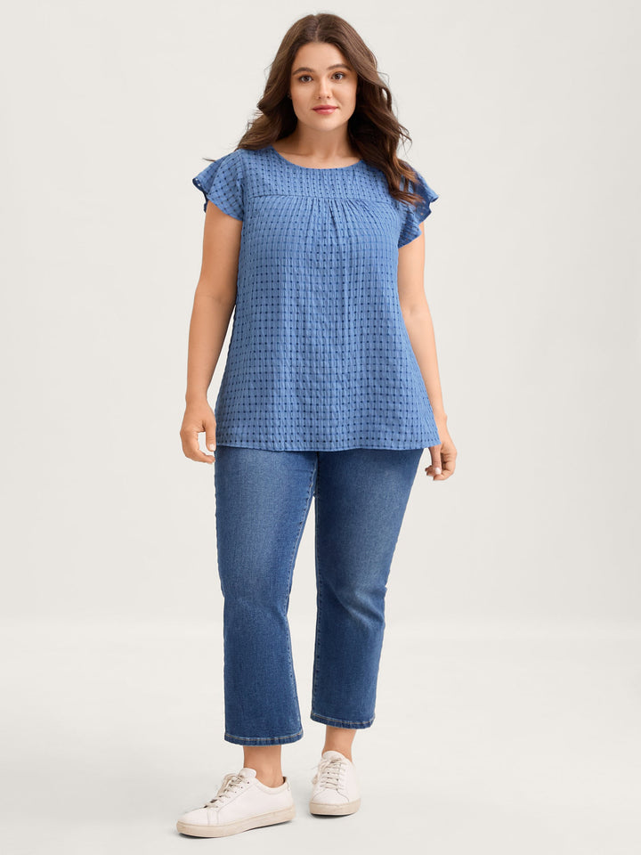 Textured Sheer Lined Flutter Sleeve Blouse