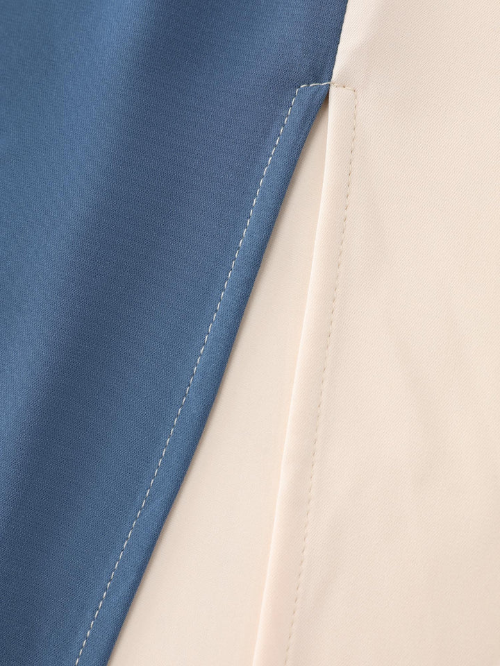 Colorblock Belted Round Neck Midi Dress