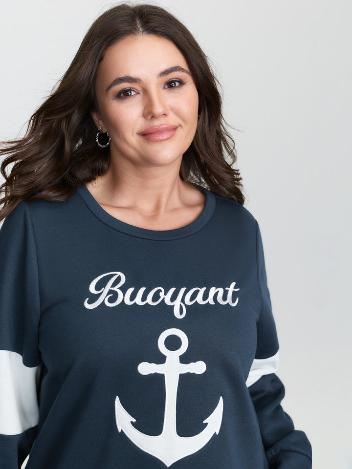 Anchor Applique Embroidery Contrast Sweatshirt