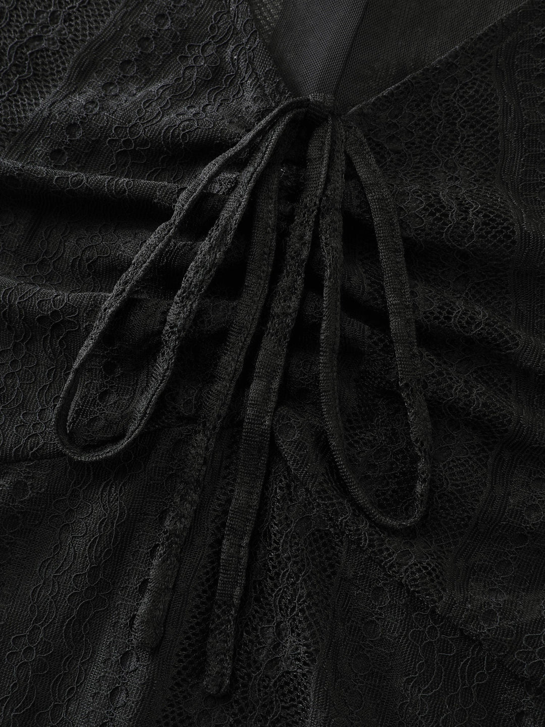 Lace Ruched Drawstring Neckline Knit Top