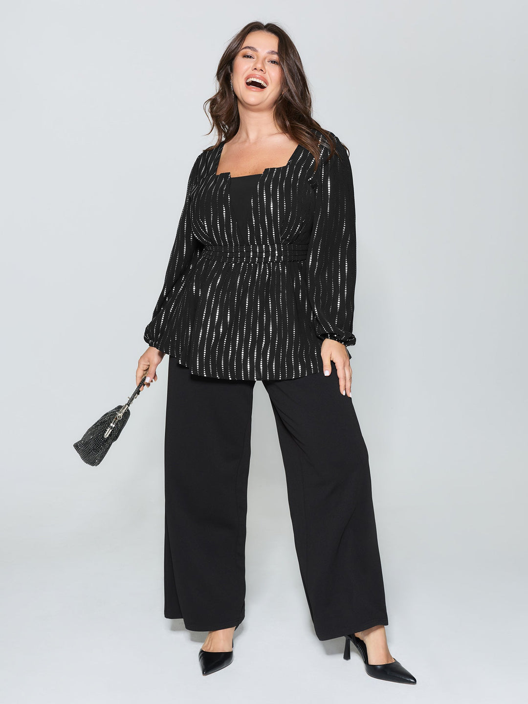 Shimmery Sequin Cinched-Waist Blouse