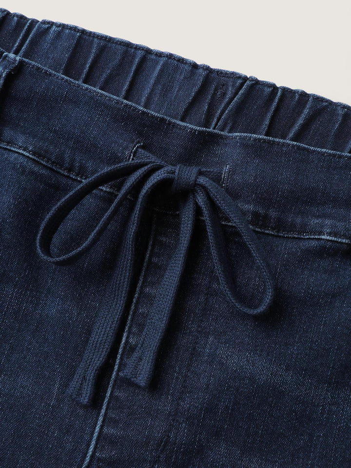 Supersoft Elastic Waistband Drawstring Straight Leg Jeans