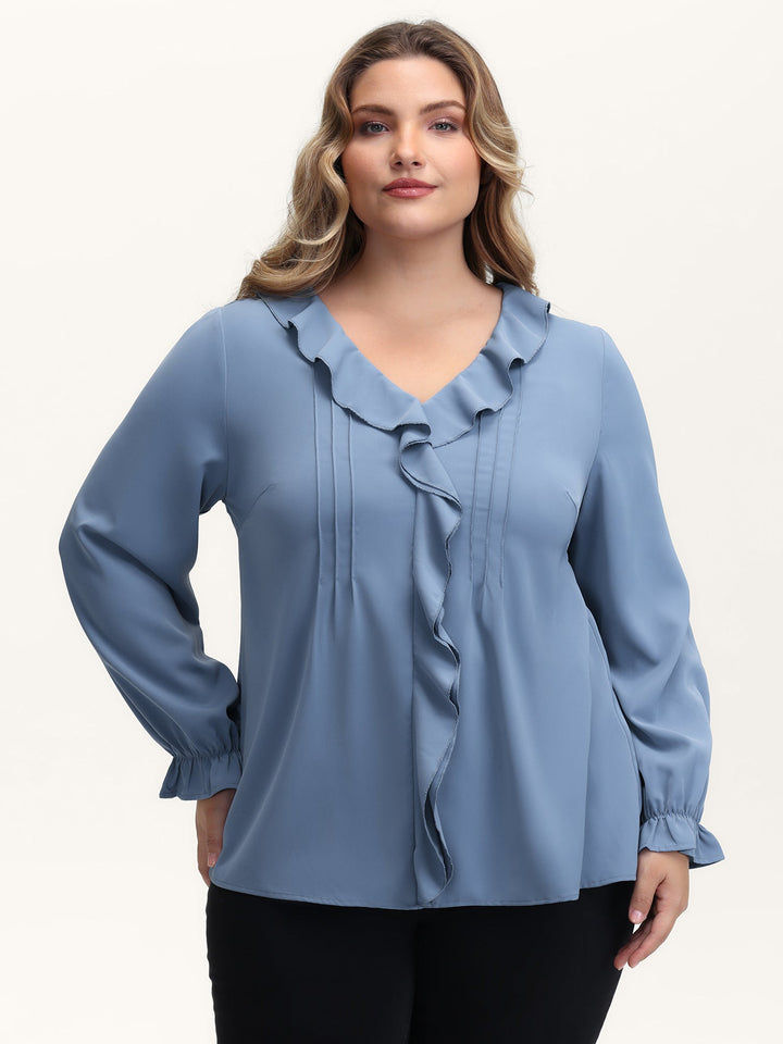Lotus Leaf Edge Toothpick Pleats Blouse