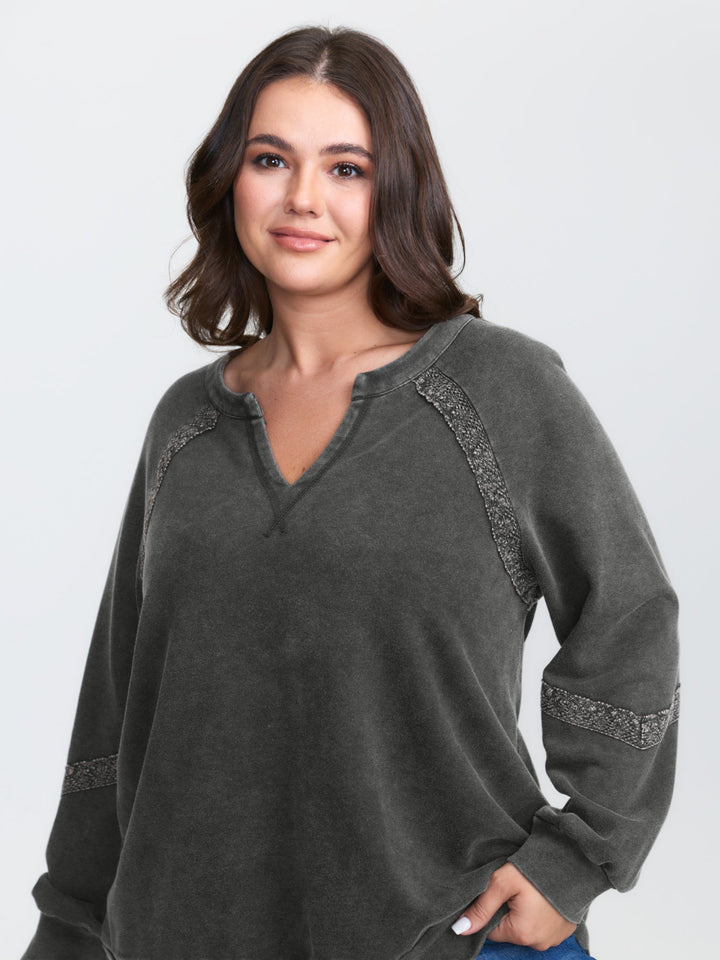 Pure Cotton Vintage Lace Trim Sweatshirt