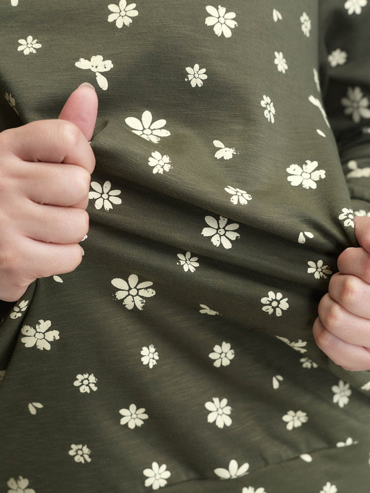 Floral Stretchy Textured Printed Sweatshirt