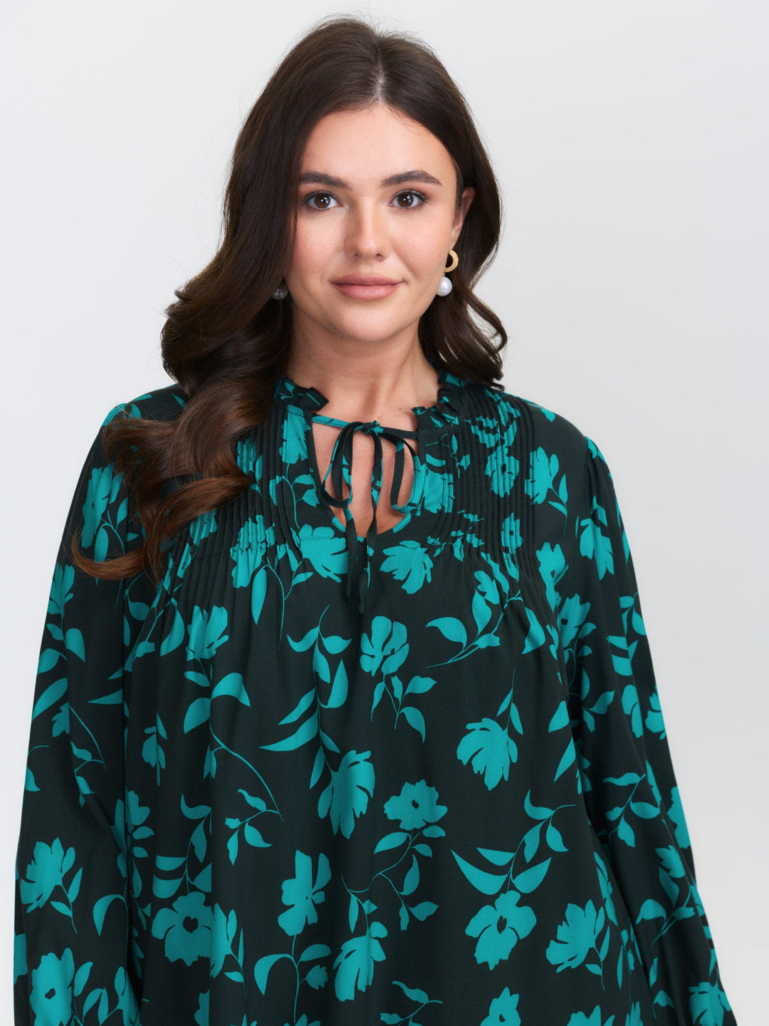 Flower Silhouette Neck-Tie Blouse