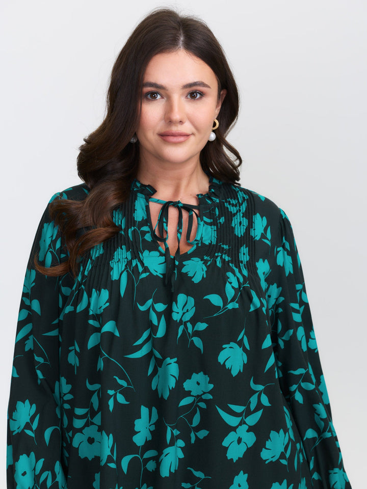 Flower Silhouette Neck-Tie Blouse