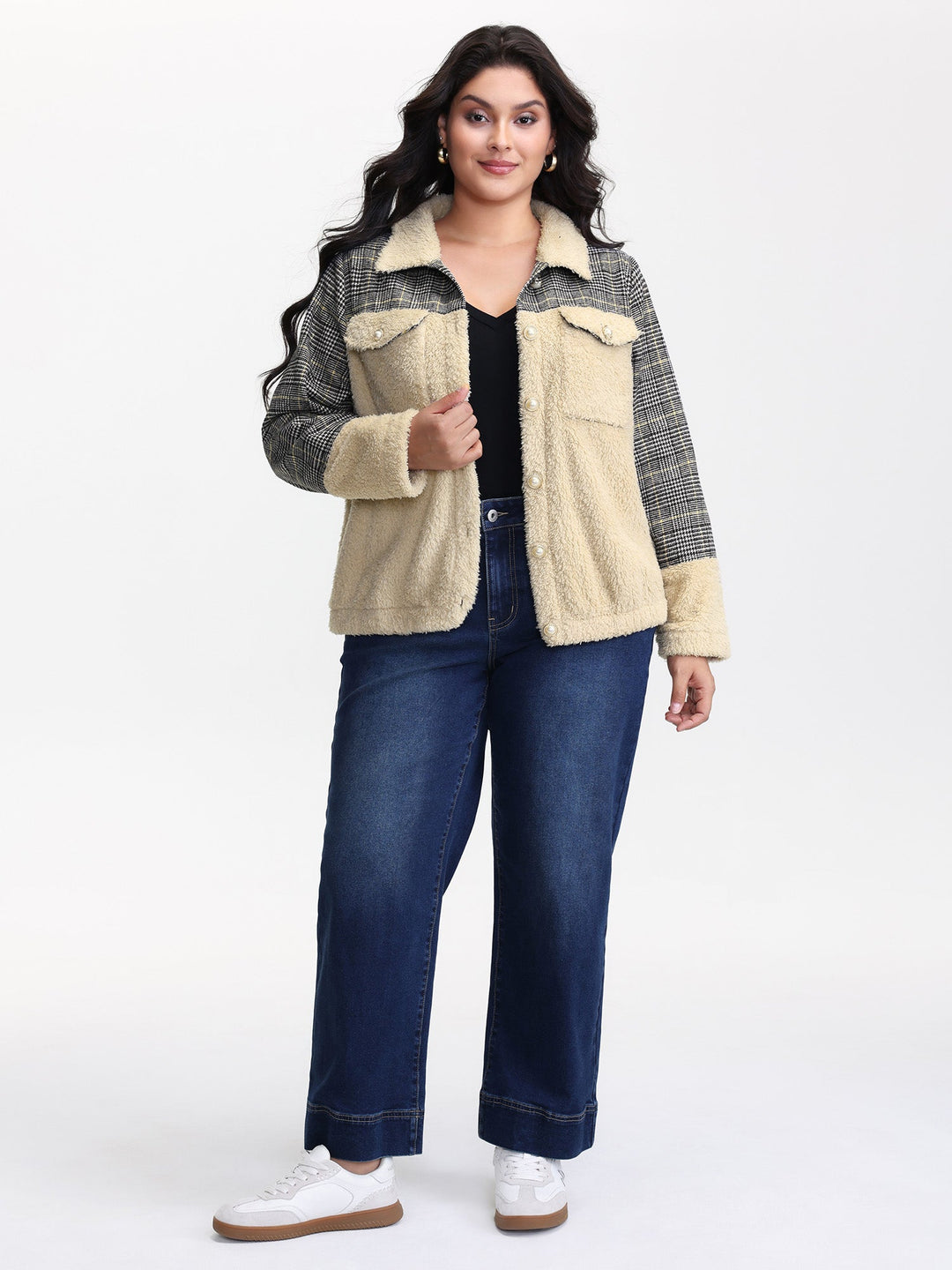 Plush Patchwork Patch Pockets Jacket