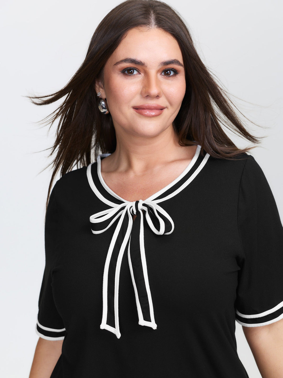 Supersoft Sailor Neck-Tie Contrast Knit Top