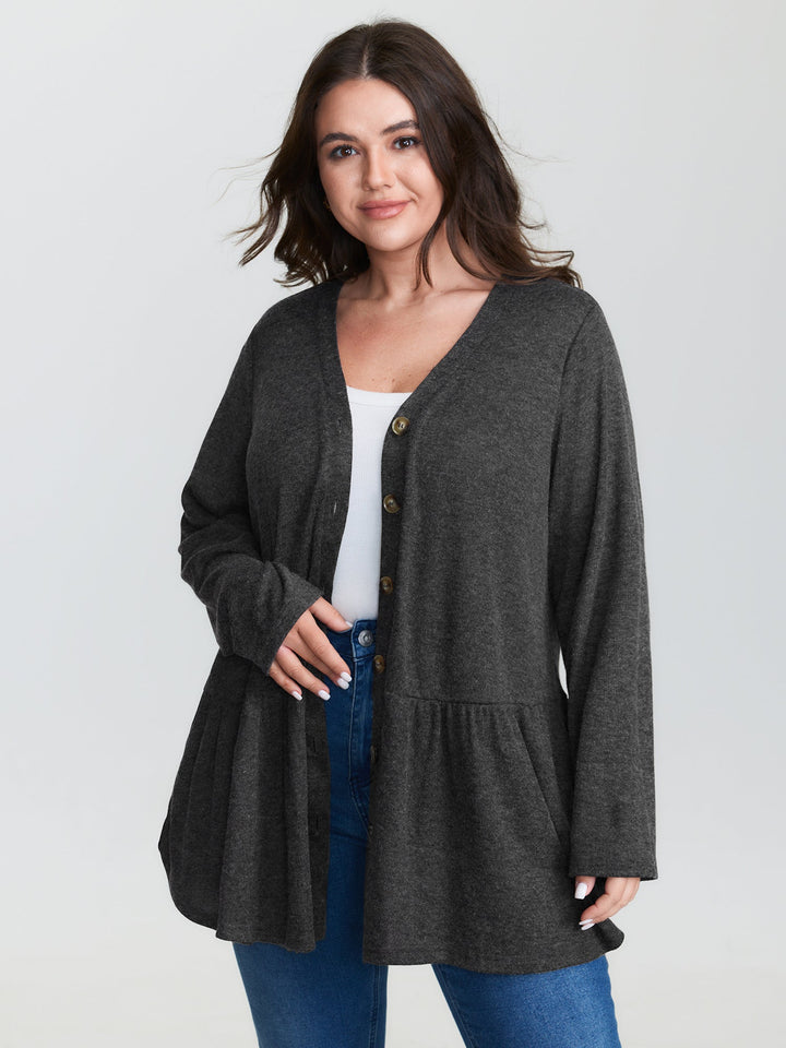 Textured Ruffled Hem Button Blouse