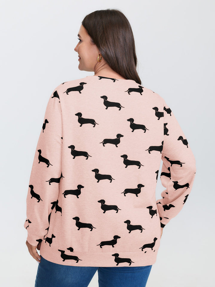 Puppy Print Round Neck Sweatshirt