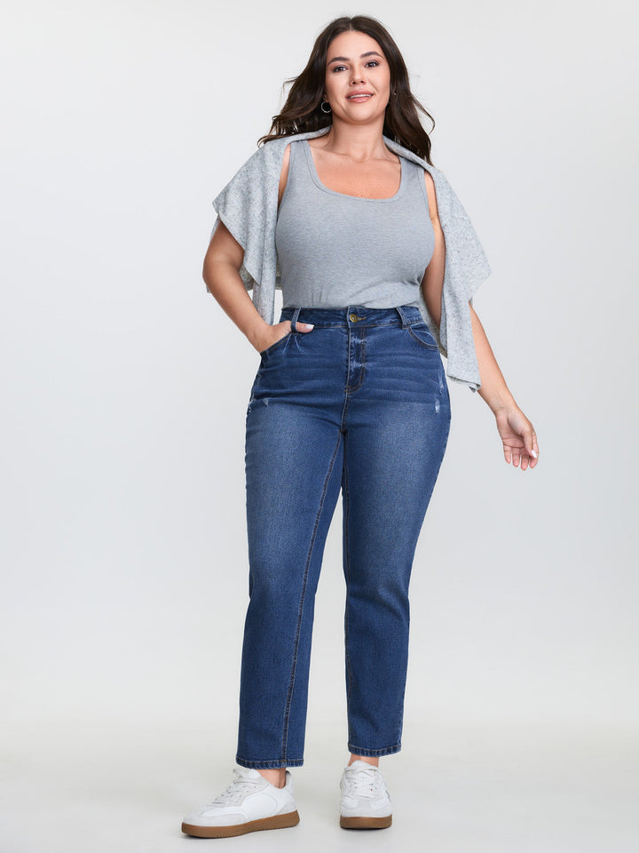 Stretchy Mid-Rise Straight-Leg Jeans