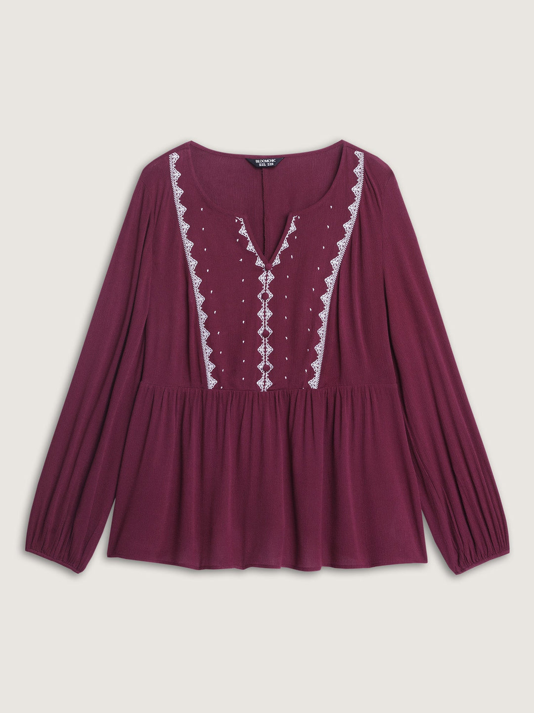 Geometric Print Cinched Flared Blouse