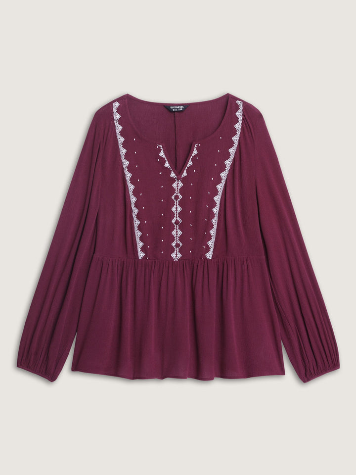 Geometric Print Cinched Flared Blouse