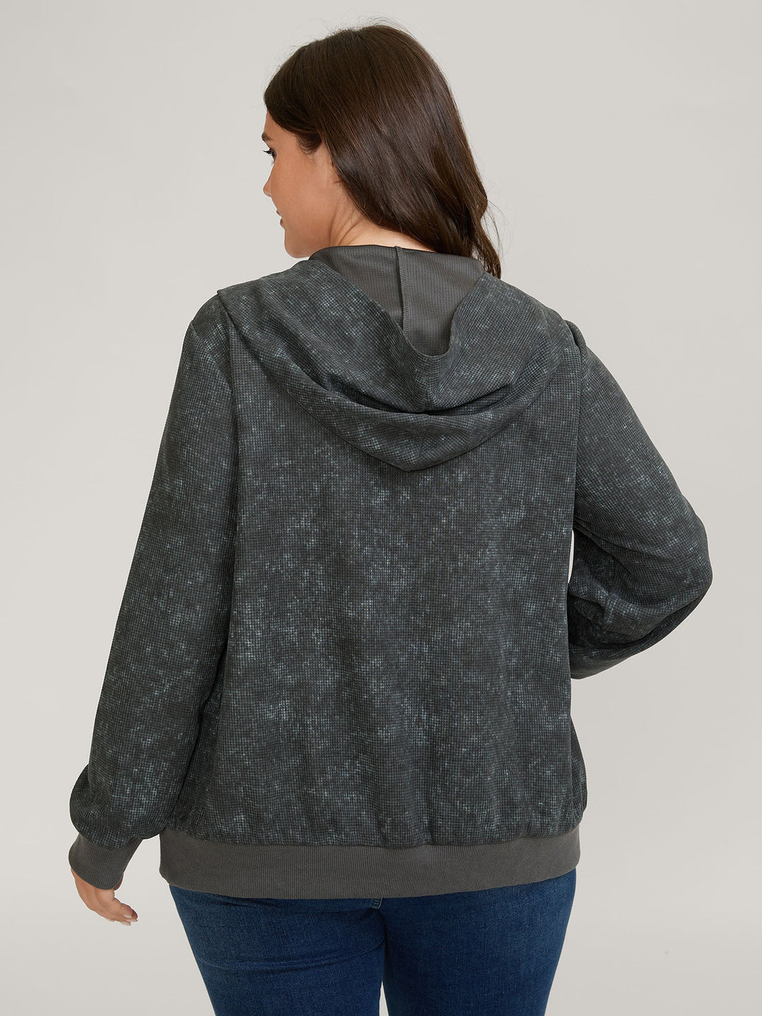 Waffle Texture Solid Zipper Hoodie