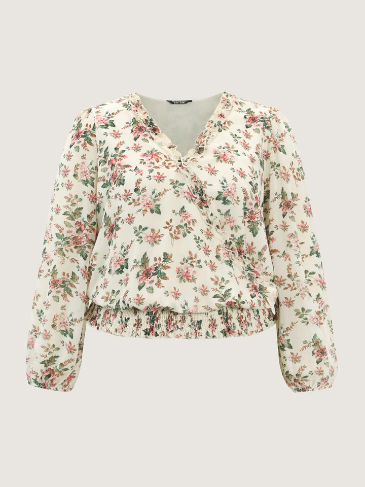 Floral Print Shirred Hem Blouse