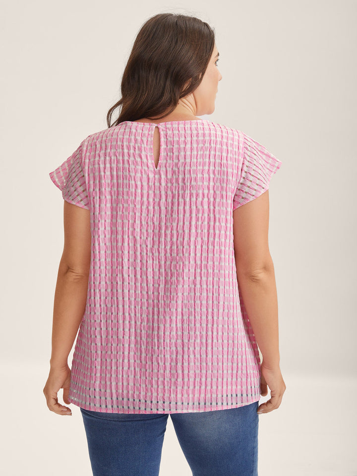 Textured Sheer Lined Flutter Sleeve Blouse