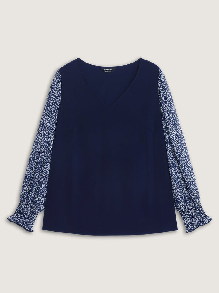 Leopard Print Contrast V-Neck Knit Top