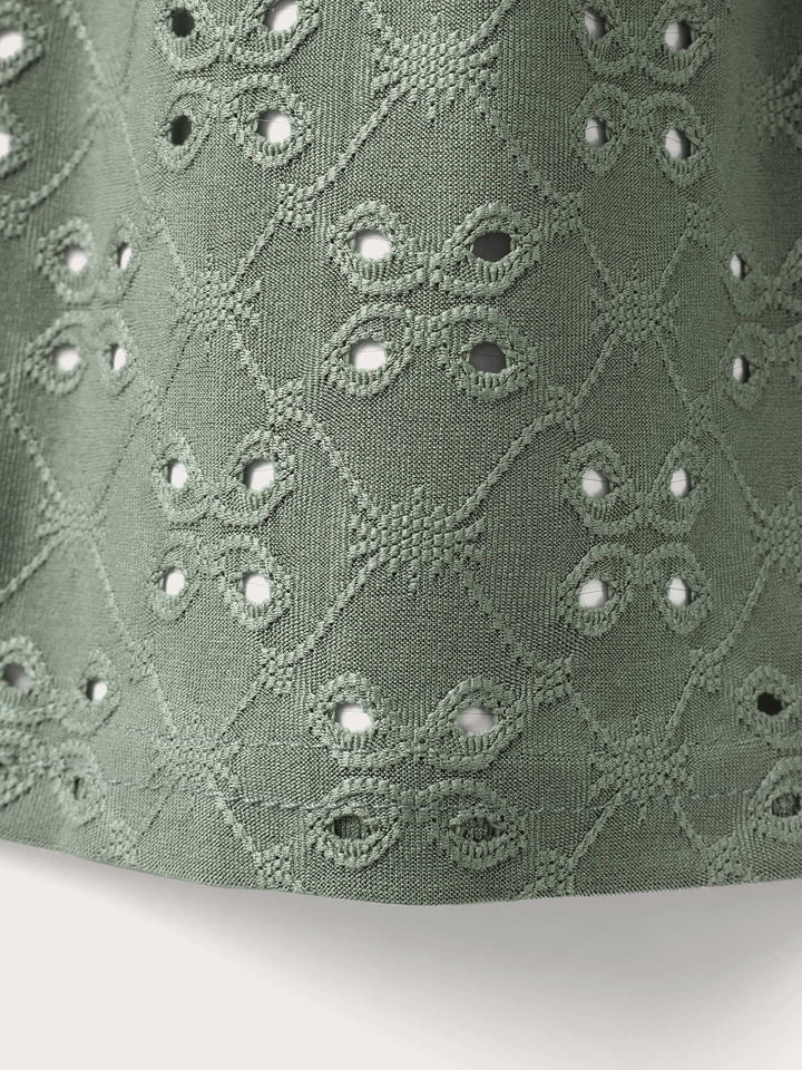Solid Broderie Anglaise Ruffle Layered Hem T-shirt