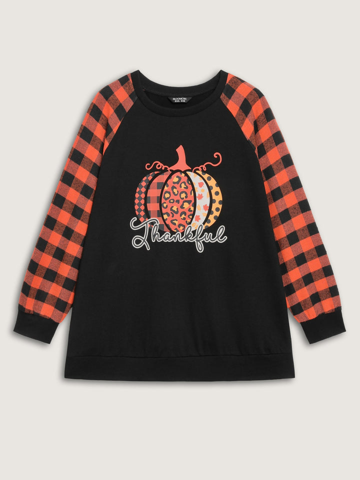 Halloween Pumpkin Plaid Stretchy Sweatshirt