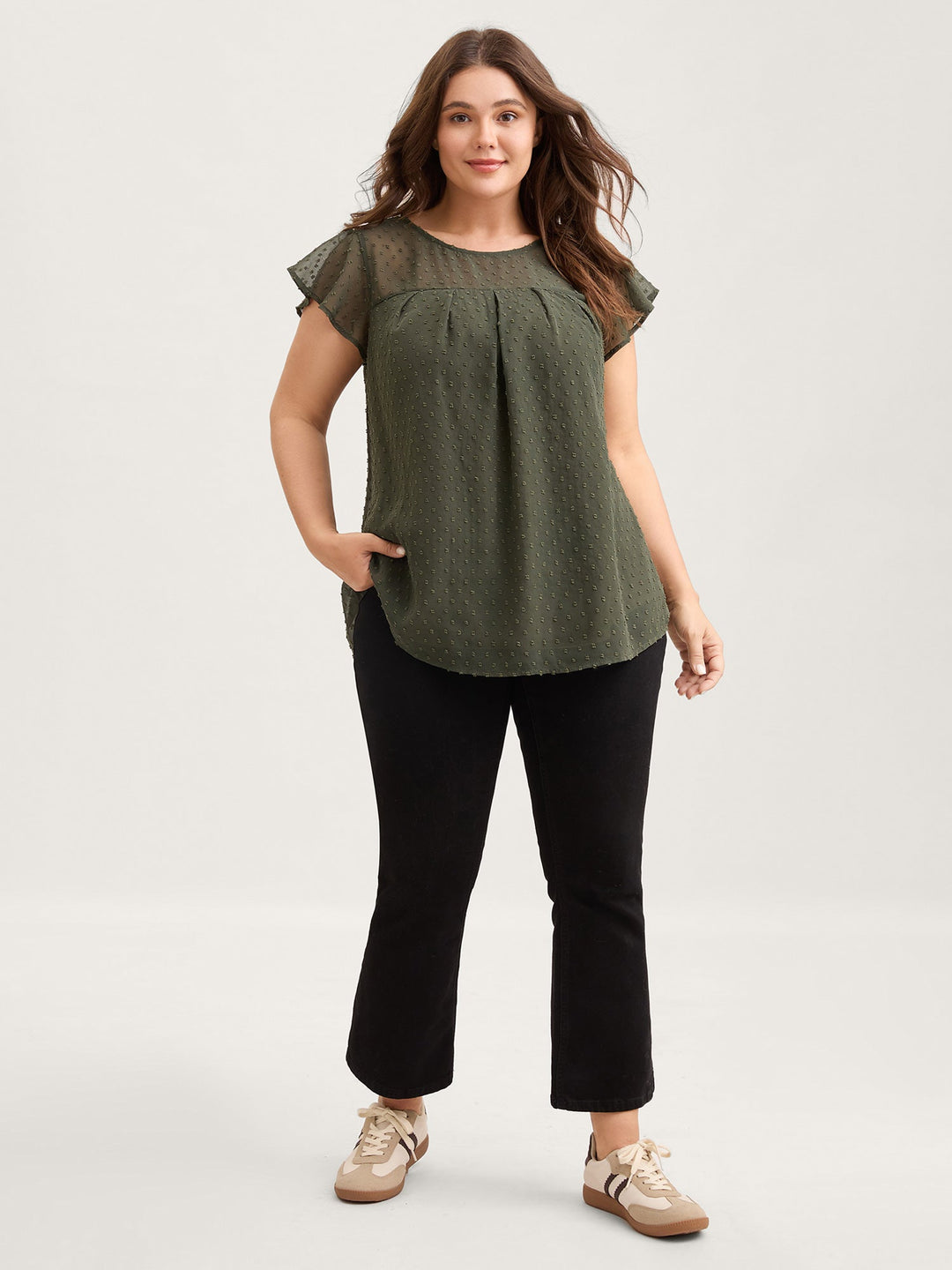 Textured Bust-Ease Ruffled Sleeve Blouse