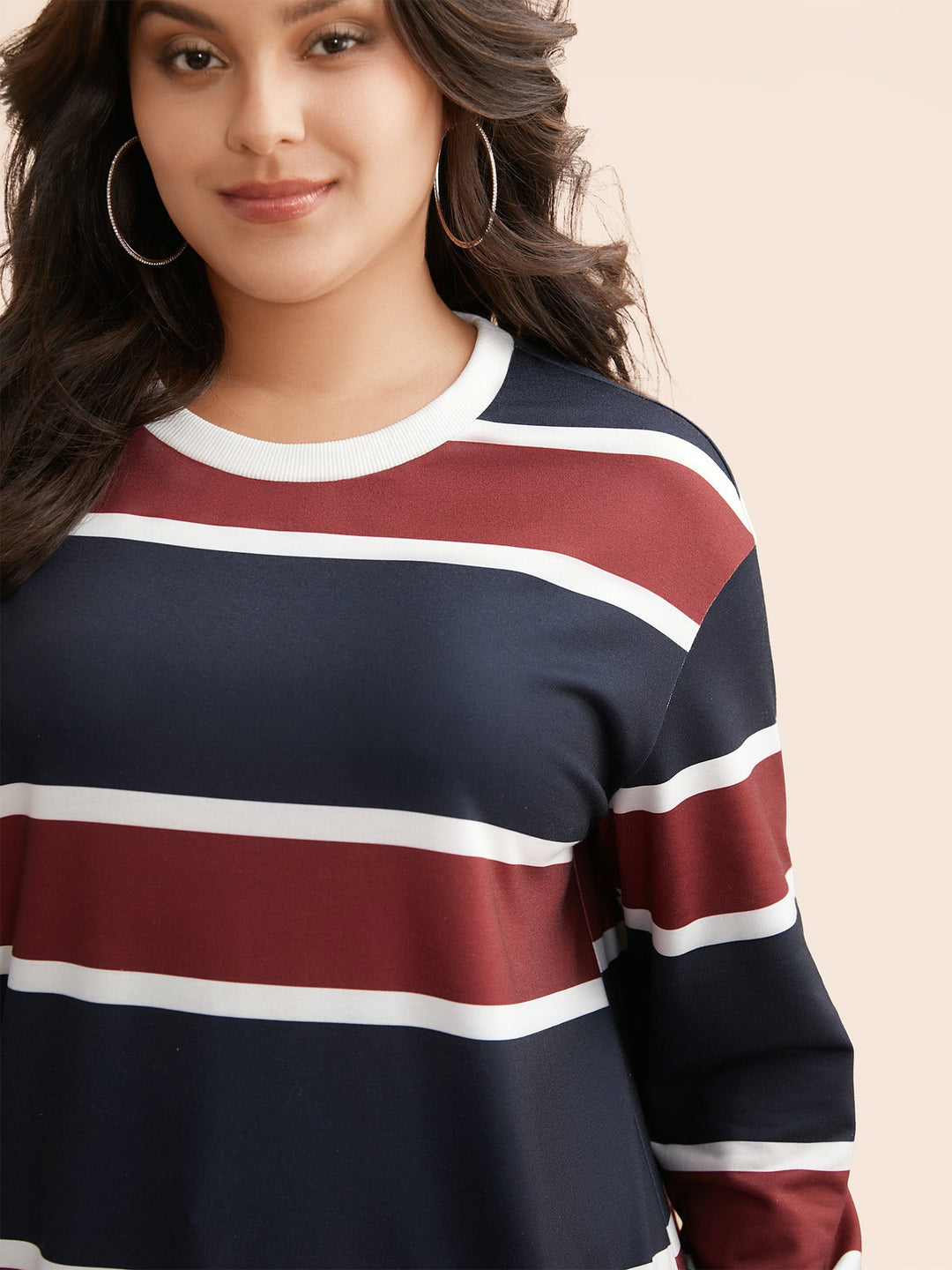 Contrast Striped Drop Shoulder Sweatshirt