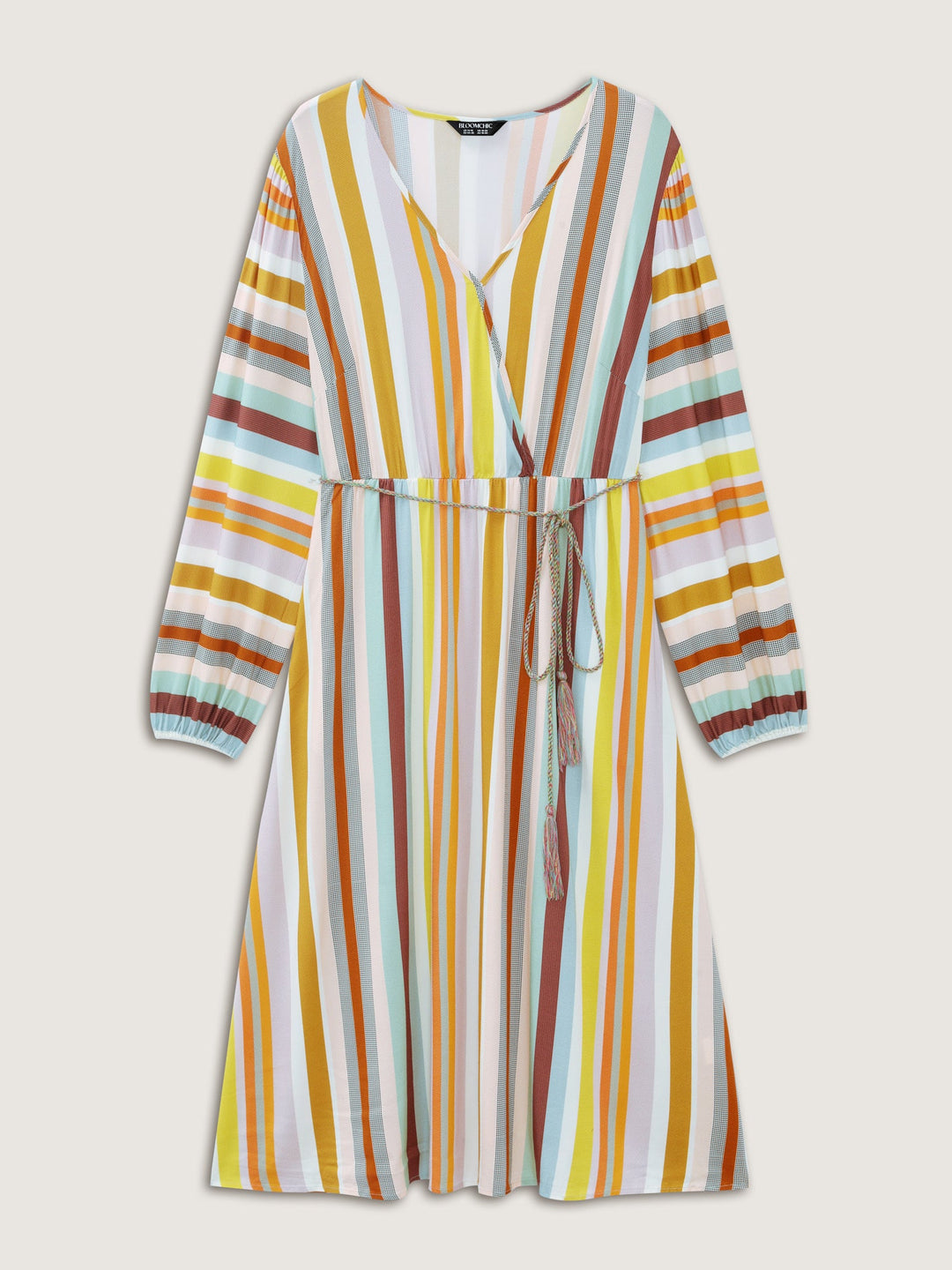 Supersoft Striped Wrap Neckline Midi Dress