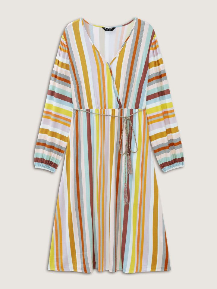 Supersoft Striped Wrap Neckline Midi Dress