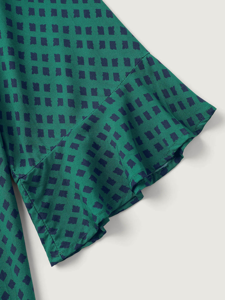Geometric Print Bust-Ease Split Neck Blouse