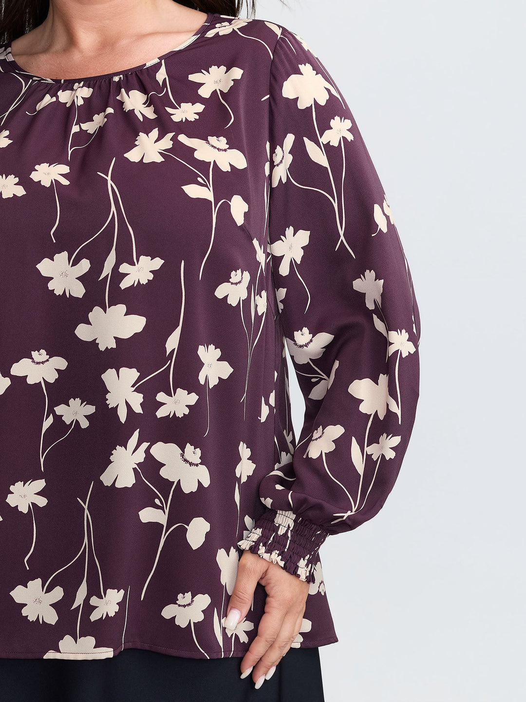 Floral Print Shirred Cuff Sleeve Blouse