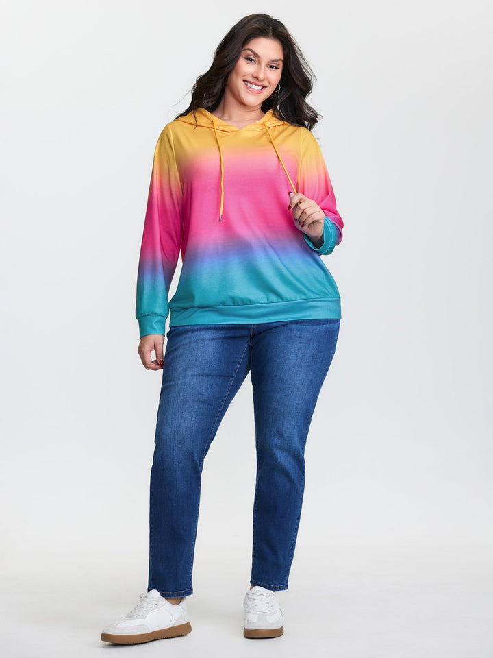Color Gradient Stretchy Hem Hoodie