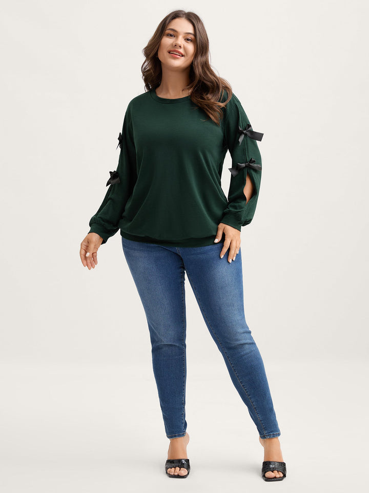 Bow-Knot Sleeve Cut-Out Sweatshirt