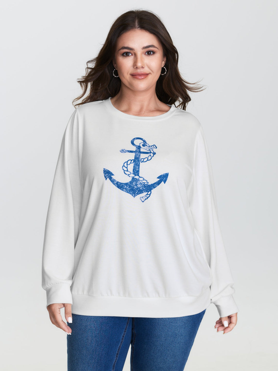 Supersoft Anchor Motif Drop Shoulder Sweatshirt
