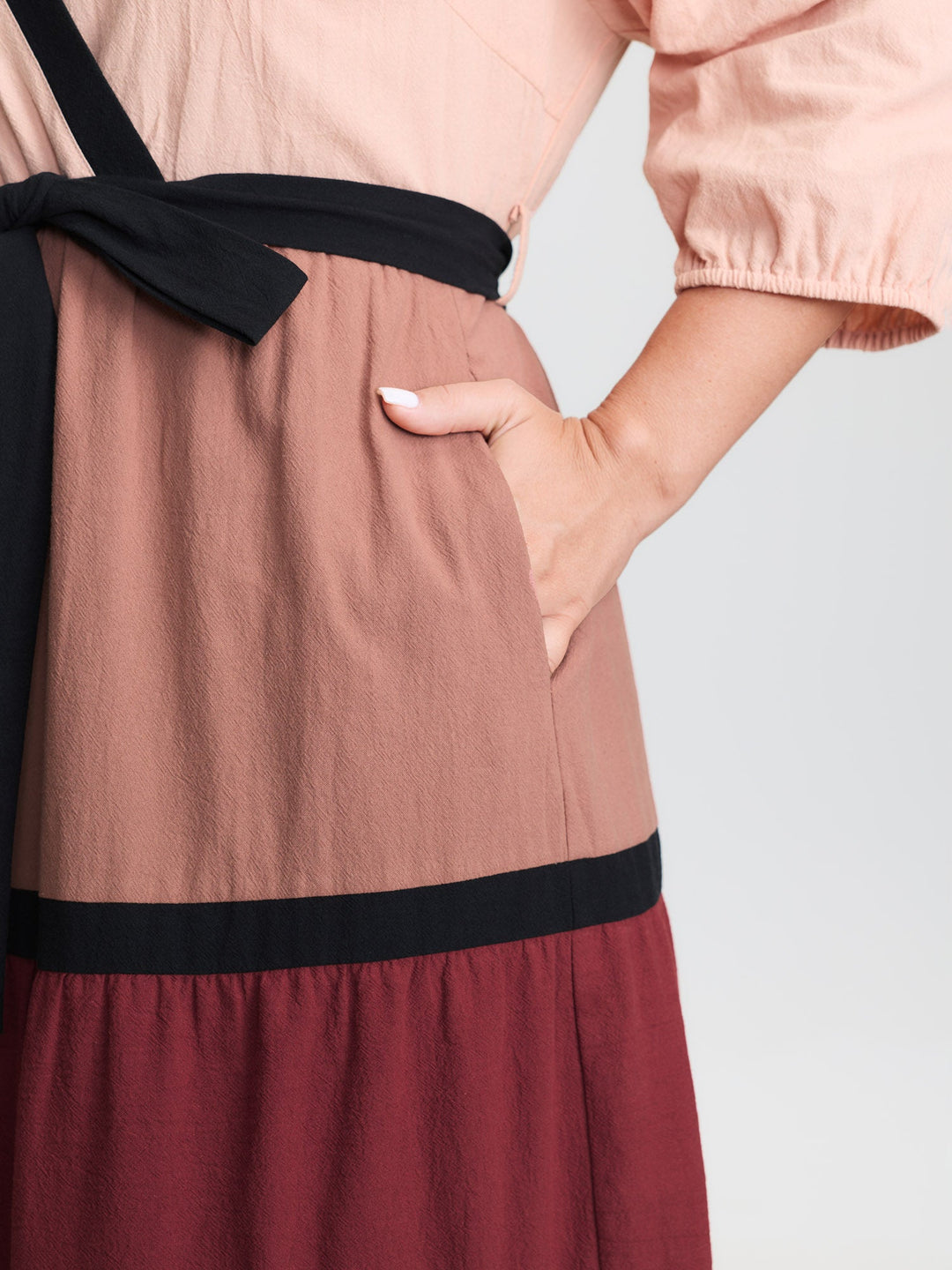 Cotton Colorblock Tiered Wrap Maxi Dress
