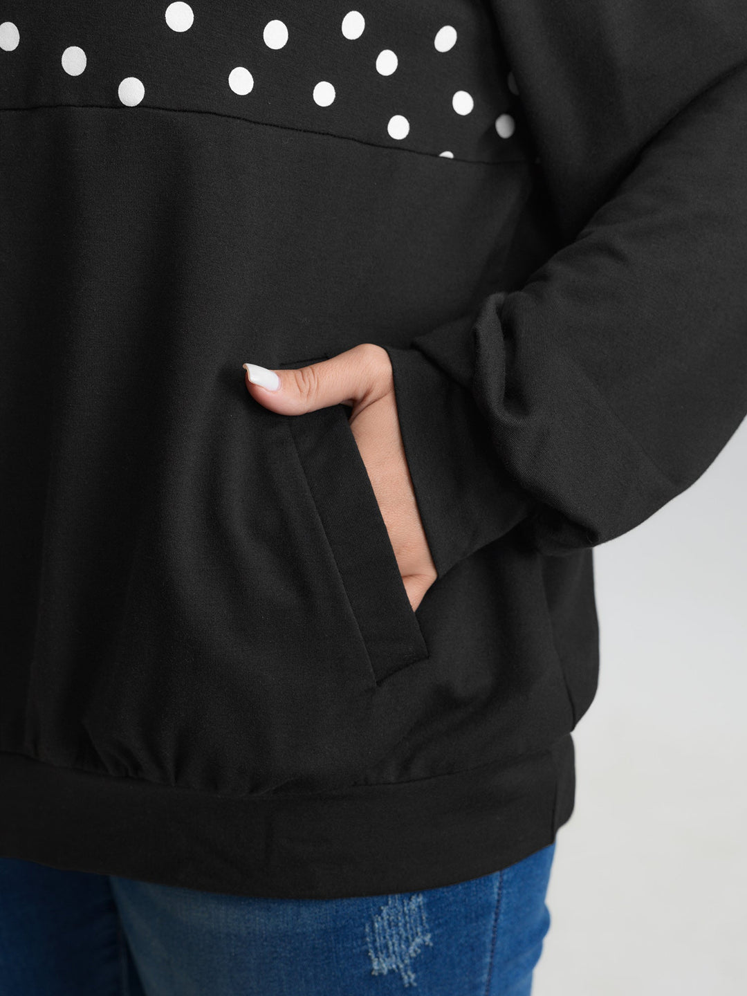 Stretchy Polka Dots Half-Zipper Sweatshirt