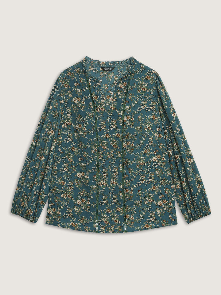 Floral Print Lace Trim Blouse