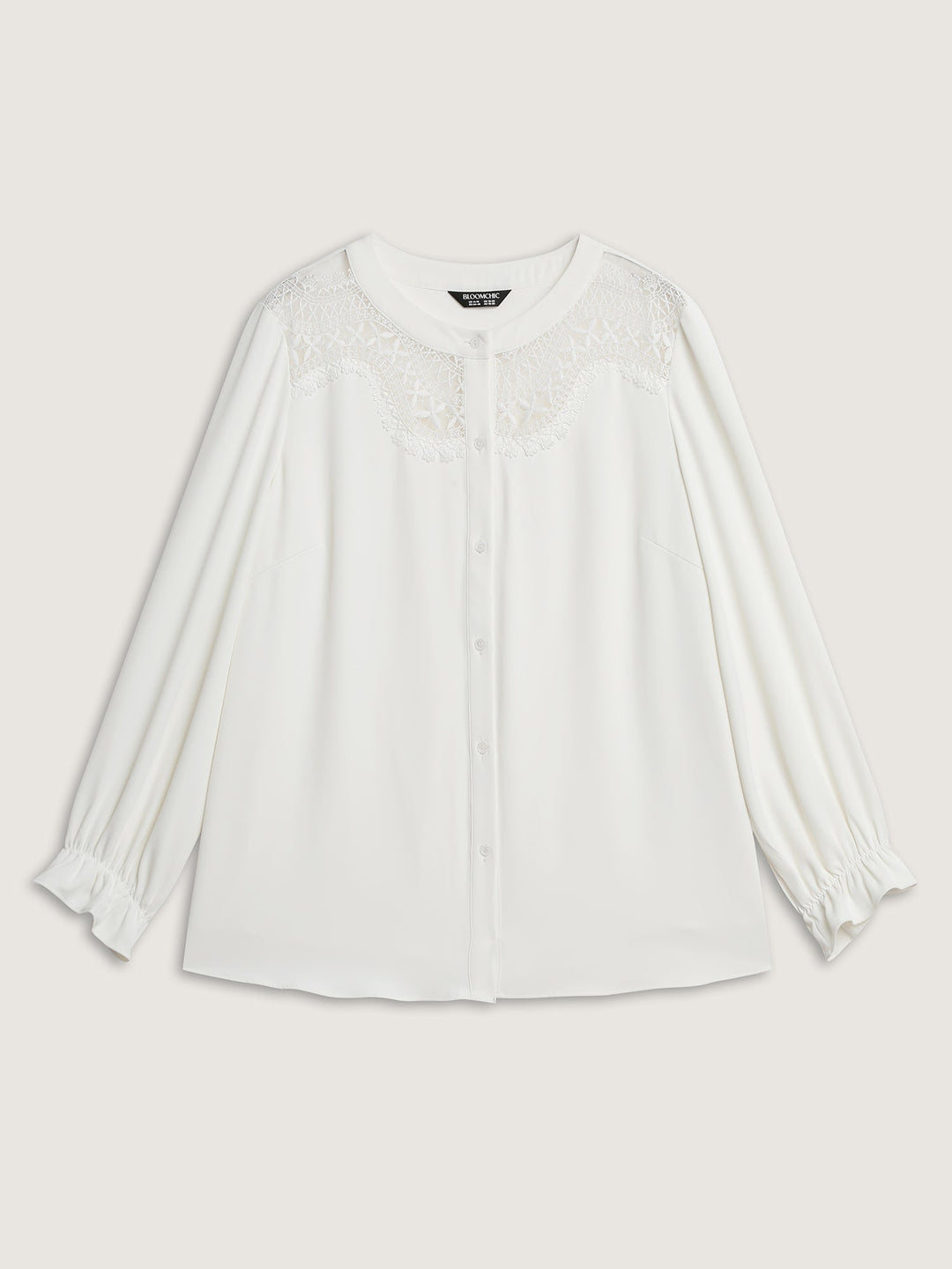 Sheer Neckline Ruffled Cuff Sleeve Blouse