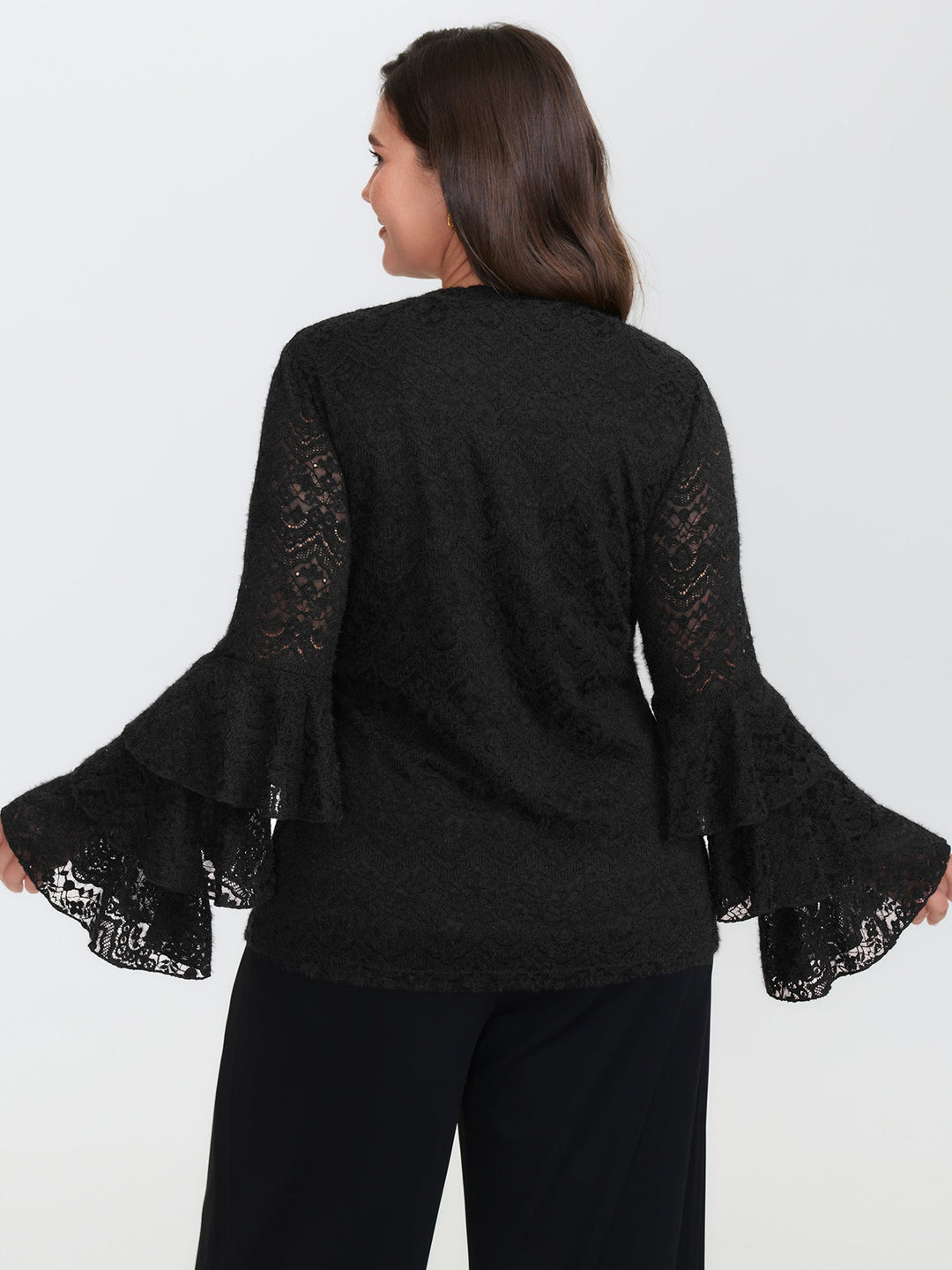 Stretchy Layered Sheer Lace Trim Knit Top