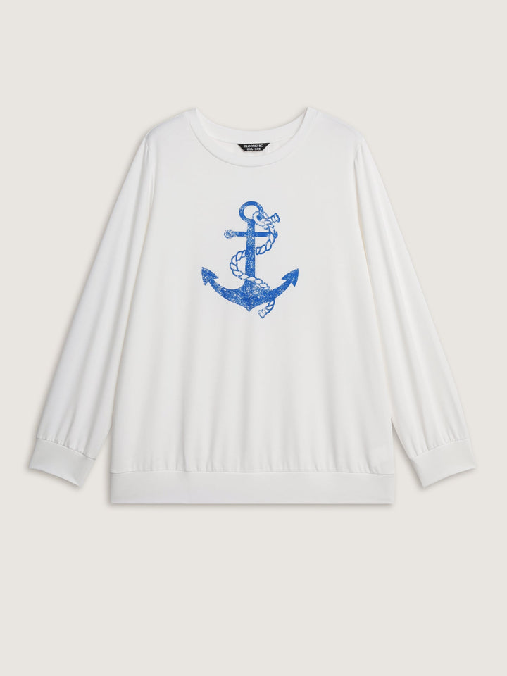 Supersoft Anchor Motif Drop Shoulder Sweatshirt