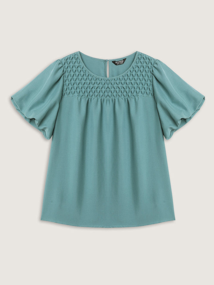 Shirred Handmade Detail Bubble Sleeve Blouse