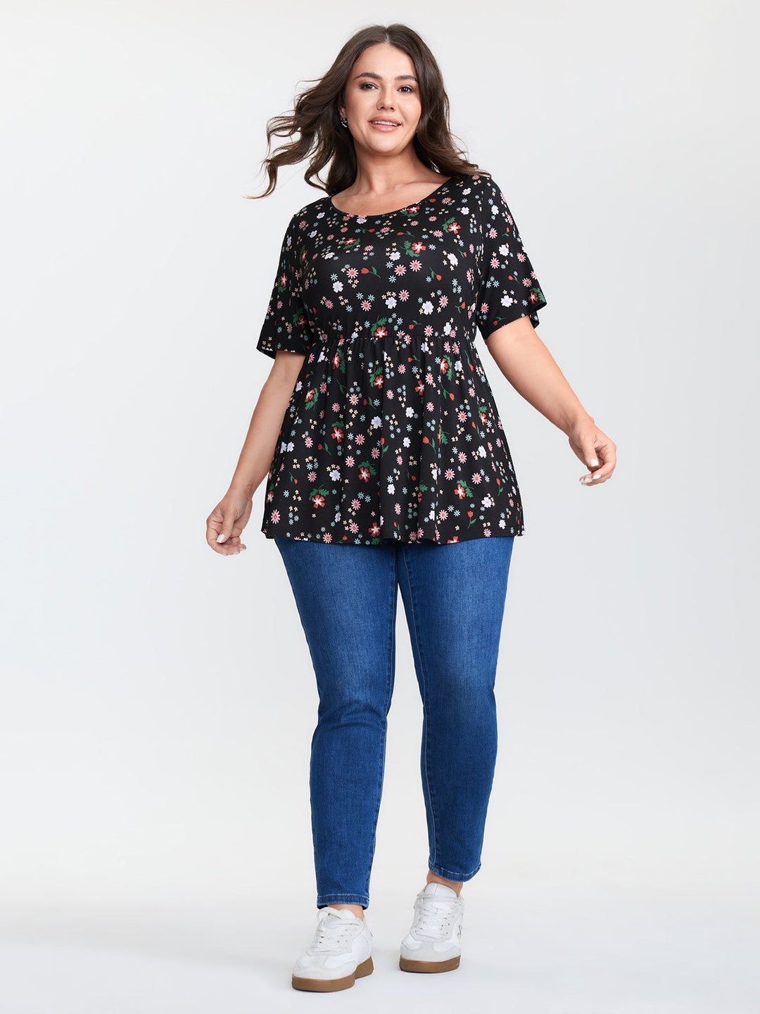 Stretchy Crisscross Back Floral Knit Top