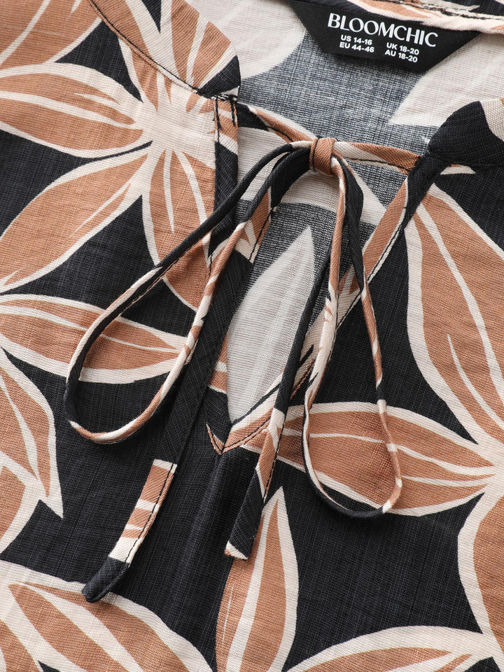 Large Floral Print Notched Collar Blouse