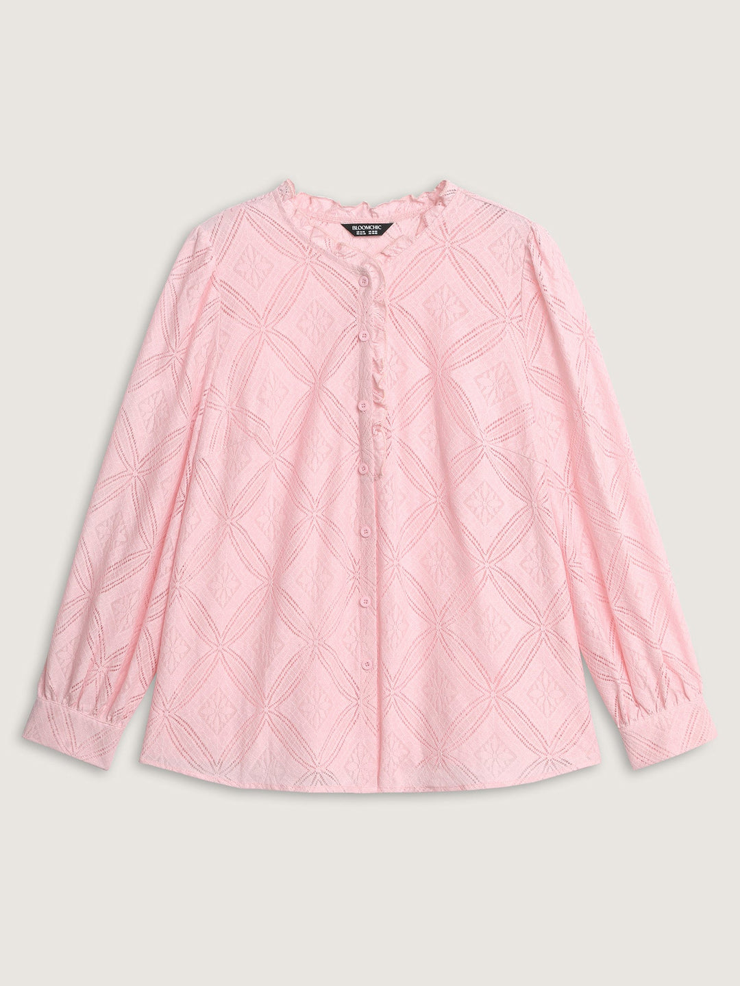 Geometric Texture Lace Trim Blouse
