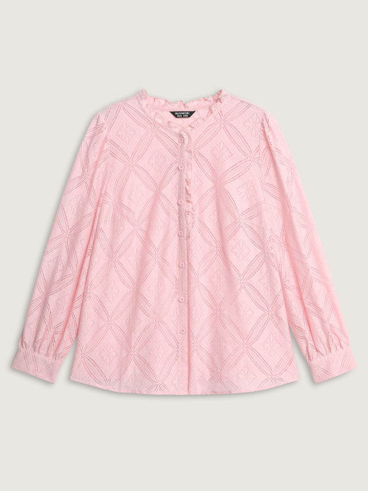Geometric Texture Lace Trim Blouse