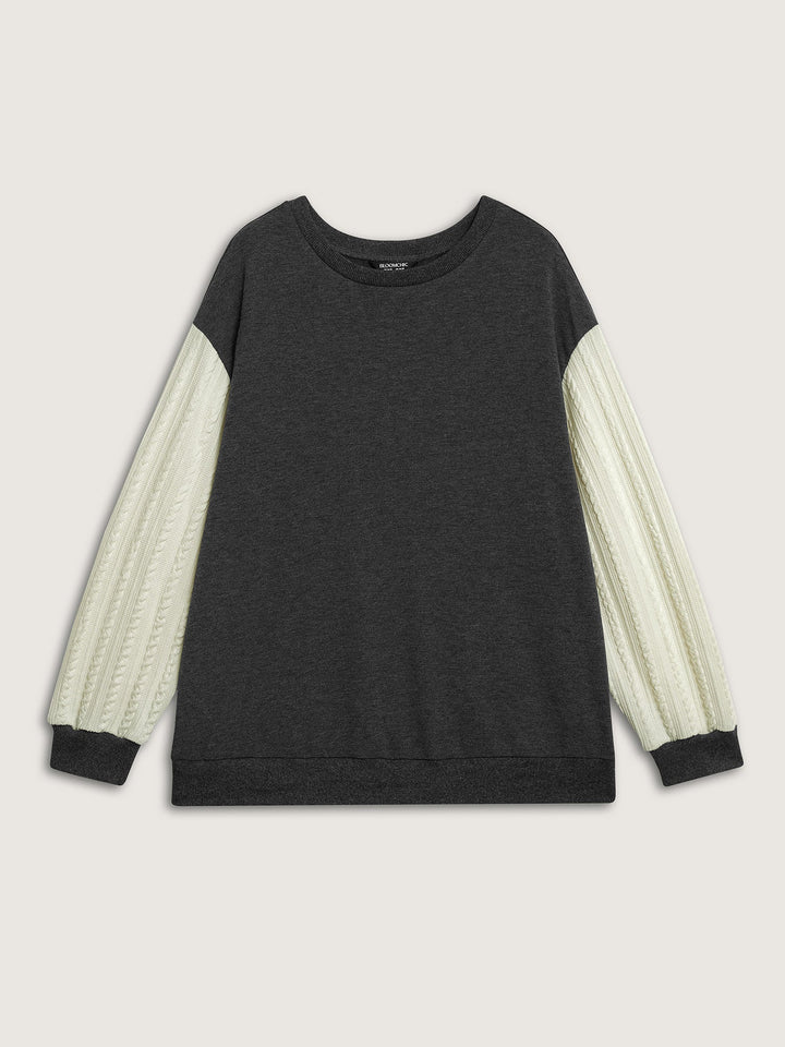 Textured Contrast Drop Shoulder Sweatshirt