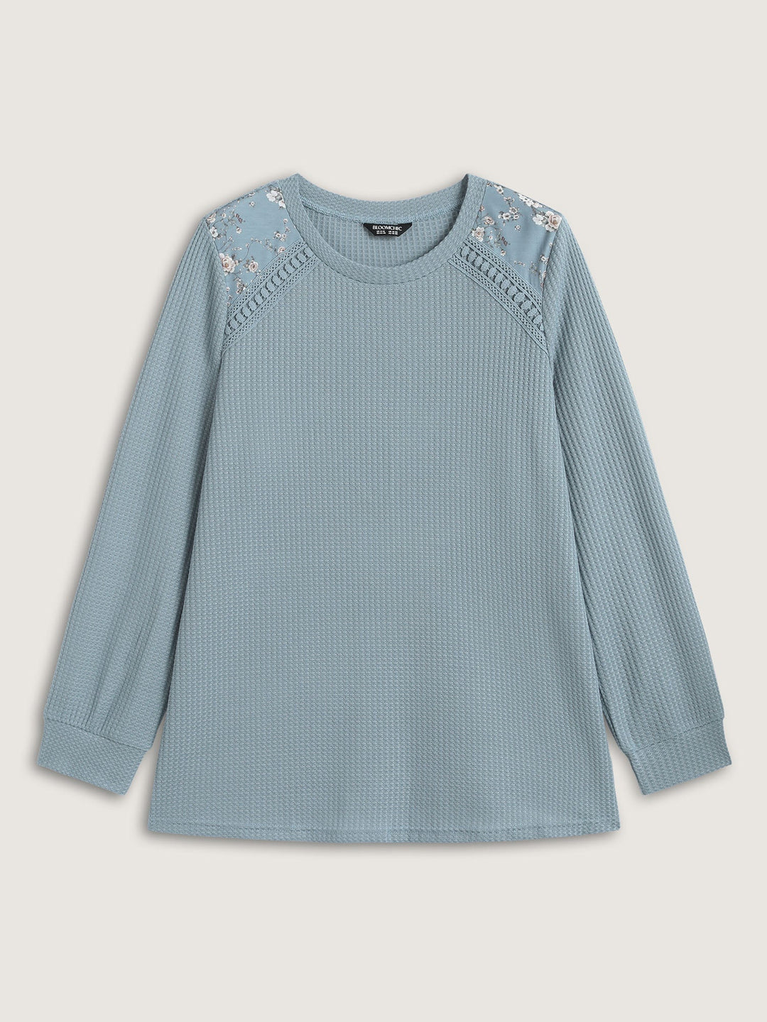 Waffle Spliced Floral Lace Sweatshirt