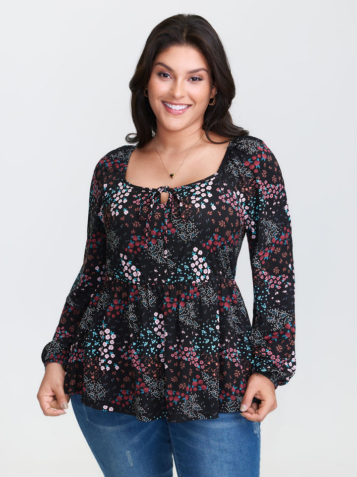 Floral Print Fit and Flare Knit Top