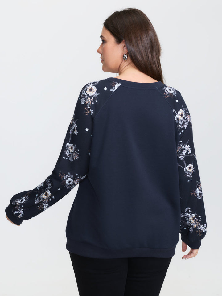 Floral Raglan Sleeve Plain Sweatshirt